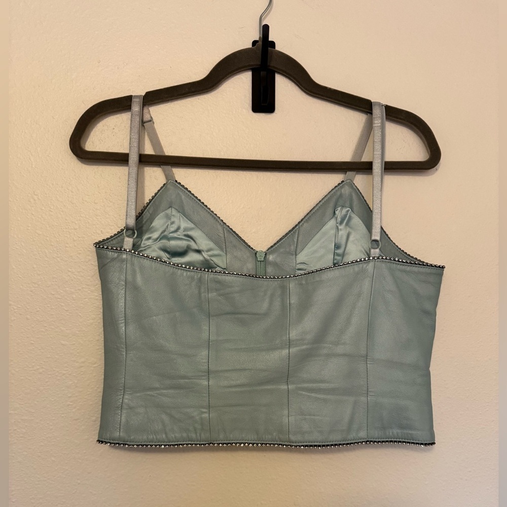 VTG Michael Hoban North Beach Leather Corset Top Crop Tank Blue Rhinestone 8 EUC - Picture 2 of 10